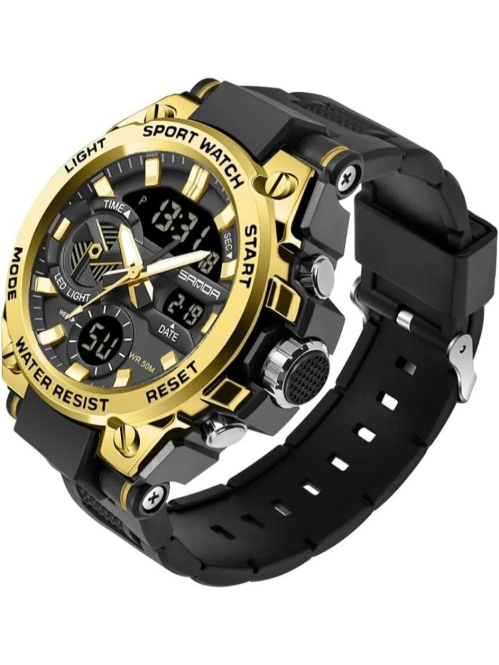 Men's Gold Analog Quartz Sports Outdoor Waterproof Military LED Digital Watch